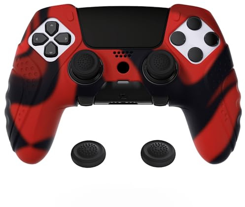 PlayVital Protection Manette pour ps5 Edge Coque Silicone | Housse avec Capuchon Joystick pour ps5 Edge Controller Protège Accessoires-Rouge & Noir,Guardian Edition