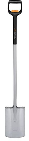 Fiskars Teleskop-Spaten für weiche, steinarme Böden, Rund, Länge: 111 - 130 cm, Verstärktes Borstahl-Blatt, Schwarz/Orange, Xact, 1066733