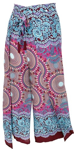 GURU SHOP Palazzobyxor, omlottbyxor, boho sommarkjol, smaragdgrön/flerfärgad, Blå / rosa, 42