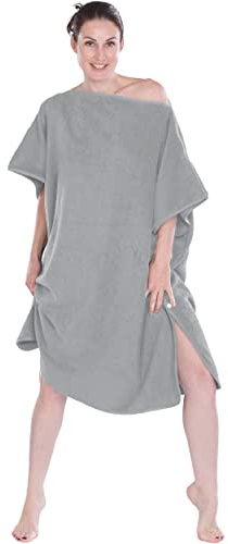 Hesørd 2 in 1 Poncho/Bath Towel for Adults Ladies and Men as a Changing Aid, Surf Poncho - Towel Made of 100% Cotton in Terry Quality, Absorbent and Soft, Grey
