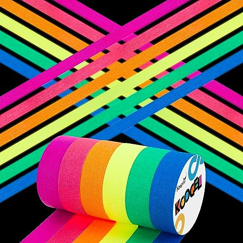 Koogel 6 Rollen Neon Klebeband, Fluoreszierendes Leuchtklebeband für Partydeko Halloween Handwerk (5m x 1,5cm)