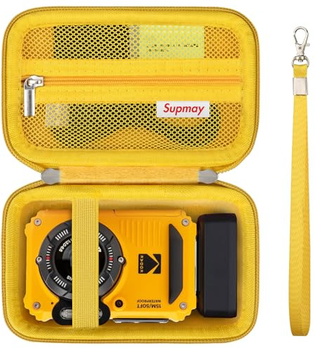 Supmay Carga Compatible con Kodak Pixpro WPZ2 - Cámara de Fotos Digital compacta, Carga de Viaje con Bolsillo de Malla para Cable USB, Tarjeta SD, batería, Enchufe de Carga, Amarillo
