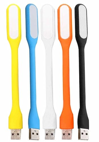 5 Pack Mini Bendable Silicone Slim USB LED Energy Saving Light Lamp for Night Reading, Study Flexible 360 Degree USB Cable for Power Bank Keyboard Laptop Notebook Computer with Adjustable Angle