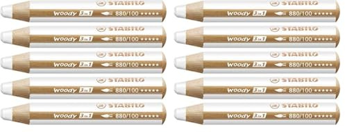 Buntstift, Wasserfarbe & Wachsmalkreide - STABILO woody 3 in 1 - 2x 5er Pack - weiß