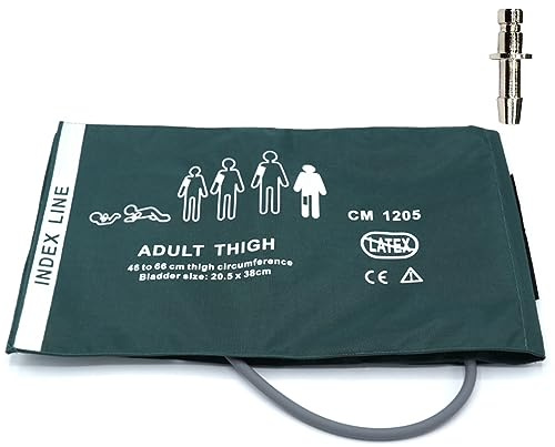 Manguito NIBP universal con conector BP12, manguito BP de repuesto de nailon de tubo único reutilizable de 46-66 cm con bolsa de aire interior para máquina de monitorización de presión arterial