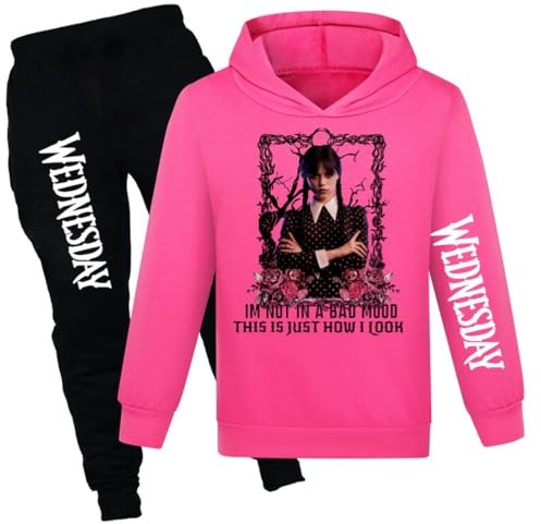 Suyaluoi amerikansk TV-serie barn huvtröjor långärmad pullover huva & byxa 2 st jogging kostym pojkar flickor toppar tröjor, rosa, 9-10 år