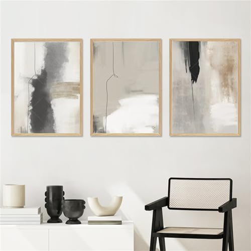 Trayosin 3er Moderne Poster Set Abstrakt Aquarelle Bilder Wohnzimmer Deko Schlafzimmer Beige Schwarz Grau Premium Leinwandbilder Kunstdruck ohne Rahmen Wandbilder (40x50cm)