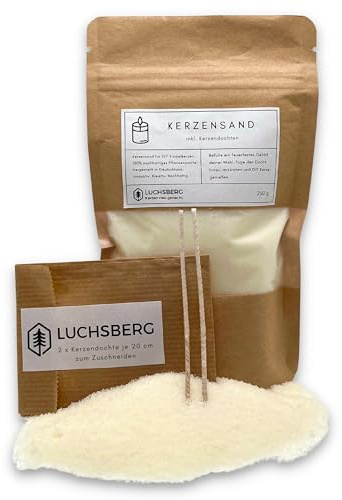 LUCHSBERG Kerzensand | Wachskerze selber machen - inklusive Kerzendocht und Kerzensand | Kerzen selbst herstellen | Geschenkset mit nachhaltigen Pflanzenwachs (M)