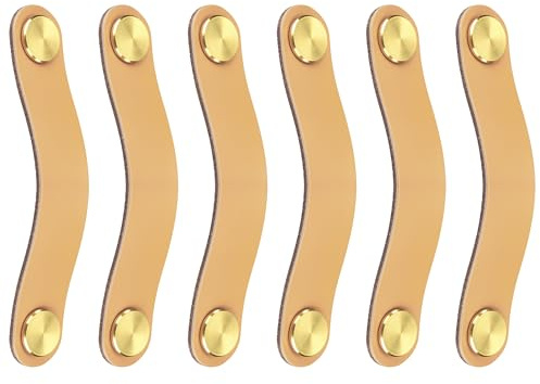 MengH-SHOP Möbelknöpfe Ledergriffe Möbelgriff Messing Schubladengriff Kabinett Knöpfe mit Schraube für Schrank Kleiderschrank Schublade Küche 6 Stück (Beige, Doppelloch)