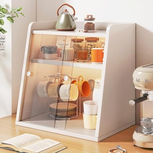 GJVBGA Panera grande para encimera de cocina, panera, de madera blanca, doble capa, para panera, organizador de cocina, soporte para tazas de té, estante organizador de té para tazas