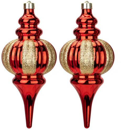 2PCS Große Weihnachtsschmuck Set, 26.5cm Tropfenform Weihnachtskugeln, Bruchsichere Weihnachtsbaumdekorationen Hängende Ornamente, Rot und Gold Christbaumkugeln für Innen Ferien Party