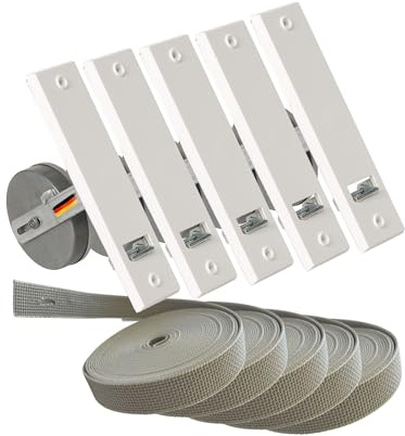 Rollwin 5x Gurtwickler Unterputz 185mm inkl. 5x 7m Gurt – Rolladen Gurtwickler Unterputz Weiß für 23mm Rolladengurt – Einlasswickler aus Deutschland – Rolladenwickler Rollo Aufwickler Gurtaufroller