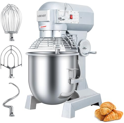 LEEVOT Impastatrice planetaria commerciale da 30L, impastatrice commerciale regolabile a 3 velocità da 1250W, impastatrice elettrica verticale per impieghi gravosi con vasca in acciaio inox per cucin