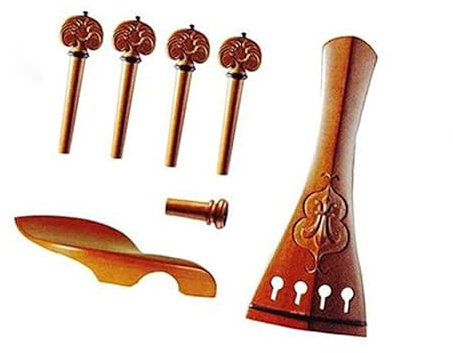 Geschnitzte Violinteile 4/4 Violine Ebenholz/Buchsbaum Saitenhalter Geige Saitenhalter Wirbel Kinnhalter Endpin SET(Color:533)