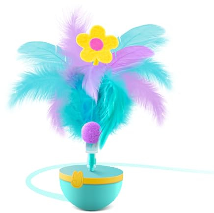 Migipaws Jouet interactif pour Chats avec Plumes, Design Anti-basculement et gazouillis d'oiseaux, Jeu Automatique pour Minou, Accessoire remplaçable (Vert)