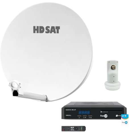 HDSAT Pack - Parabola satellitare in fibra composita, 60 cm + LNB singolo + Sirius 3 ricevitore TV satellitare HD + scheda