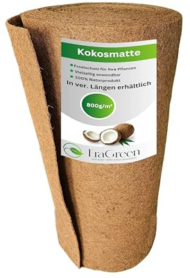 EraGreen® Kokosmatte aus 100% Kokosfasern - 1 m x 5 m mit 800g/m²- Winterschutz und Kälteschutz für Pflanzen - einseitig mit Naturlatex - Naggermatte