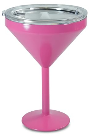 AGH life Stainless Steel Margarita Tumbler with Lid, 295ml Insulated Martini Glasses, Double Wall Insulated Cocktail Tumbler Wine Glasses for Party, Vacation, Pool, Beach (Rose Red)