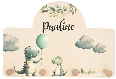 Geschenkfreude Personalsierte Kindergarderobe mit Namen aus Holz - Kinder Garderoben einzigartige Kinderzimmer Deko - individuelle Wandgarderobe - Baby Garderobe - Kleiderhaken für Kinder - Krokodil
