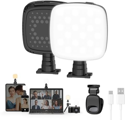 Smiling Shark Foto Licht Klein, Tragbar Selfie Licht mit Clip Wiederaufladbar CRI 90+ 9 Beleuchtungsmodi 360° Drehbar Cold Shoe Mount Portable Camera LED Fill Light für Live Tablet Laptop Handy