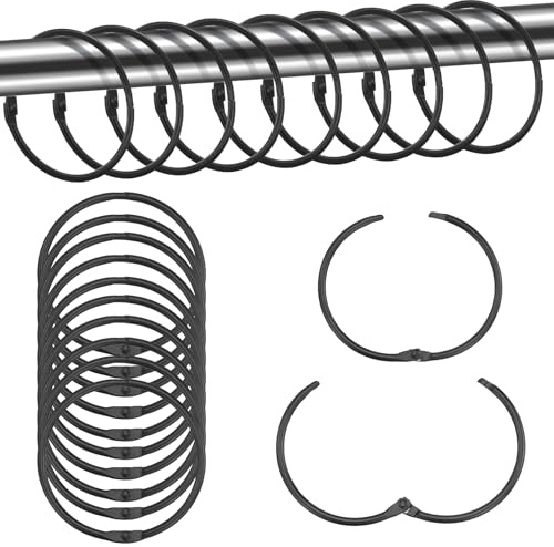 21 Stück gardinenringe zum öffnen,50mm Gardinenringe Vorhangringe,Rundringe Vorhang Clips Duschvorhang Metallklammern für Vorhänge und Gardinenstangen（schwarz）