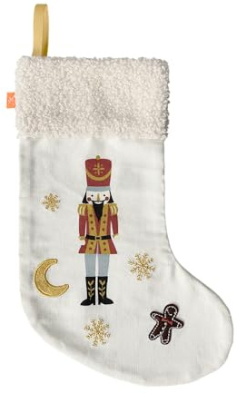kikadu Nikolausstiefel Nussknacker – Weihnachtsstrumpf zum Befüllen aus 100% Bio-Baumwolle, Bestickt, 39×19 cm, mit Aufhängeschlaufe – Weihnachtsdeko für Kamin/Tür/Kinderzimmer