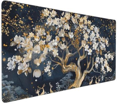 Large Mouse Pad 900x400x4mm Tree Gaming Mouse Mat Deer XL Mousepad Anti-Fray Stitched Edges with Non-Slip Rubber Base,Ergonomic Mouse Pad Extended Desk Mat,for Home Office Accessories PC,Laptop