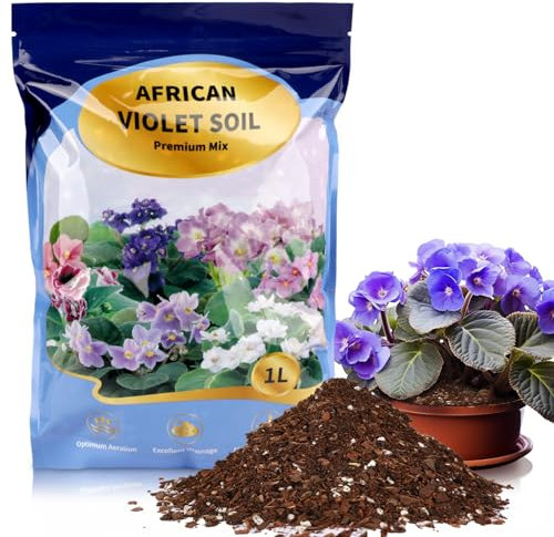 GOTVUGE African Violet Potting Soil Mix 1L, Pre-mixed Acid Soil Peat-Free, Ideal for African Violets to Ensure Optimal Nutrient Uptake and Vibrant Blooms