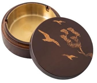 Aschenbecher Aschenbecher aus Bambusholz mit Deckel, abnehmbarer Aschenbecher aus legiertem Kupfer mit Innenauskleidung, runder tragbarer Aschenbecher for Wohnzimmer, Terrasse, Außenbereich usw. Deskt