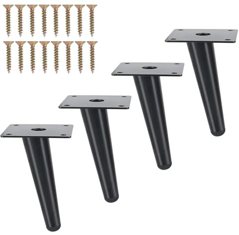 FOGAWA 4 Pezzi Piedini per Mobili in Metallo Gambe per Tavolo Inclinate Nero 12 cm Gambe per Mobili a Cono Piedi per Mobili Affusolata di Ricambio per Armadio Divano Sedia Tavolino