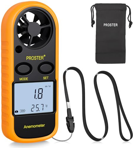 Proster Anemometer - Handheld Wind Speed Meter with Backlight LCD Wind Gauge Wind Air Flow Velocity Measure Speed and Temperature for RC Drones Windsurfing Kite Flying Sailing with Storage Bag