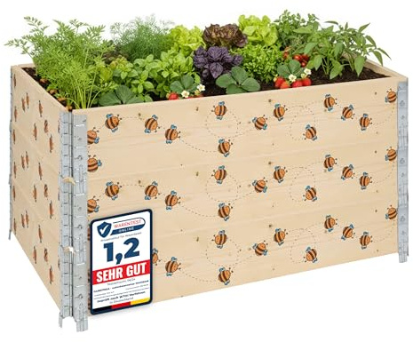 Garronda träpallkrage med tryck – högbädd i trä för växter, blommor, örter, frukt och grönsaker, förvaringslåda med dekorativt motiv GD-0075 (Bi, 3-pack)
