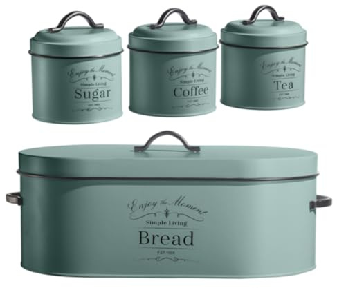 Herzberg, HG04425, 4-teiliger Brotkasten und Behälter, modernes Design, praktische Aufbewahrung in der Küche, ideal für frische Lebensmittel, Salbeigrün, Standardgröße