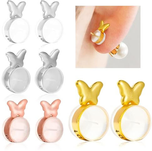 Honicemar Tuercas de Pendientes Forma de Mariposa - 4 pares Elevadores para Pendientes de Silicona de Cobre Metal, Levantadores de Pendientes Earring Back Lifter para Pendientes Propensos a Caerse