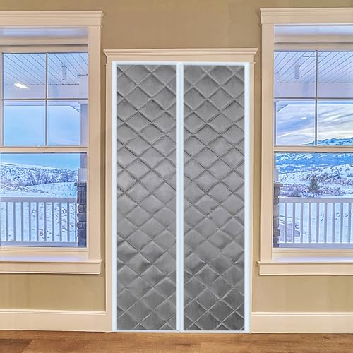 Heavy Duty Magnetic Thermal Insulated Door Drape Screen 205x225cm Soundproof and Privacy for Patio Balcony Kitchen Entrance and Garage Winter Doorway Cover in Grey Color