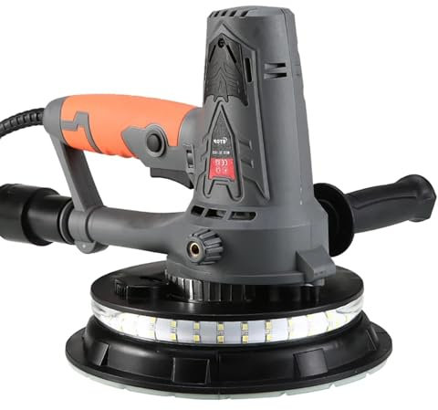 Levigatrice elettrica da parete, smerigliatrice per cartongesso da 17,8 cm, 1390 W, con illuminazione a LED, lucidatrice manuale a velocità regolabile per finitura in cartongesso e rettifica di pareti