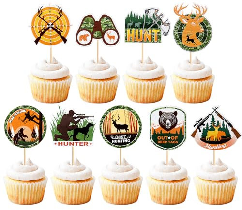 Blumomon 27 Stück Jagd Kuchen Topper Jagd Belohnungsjäger cupcake topper Dekoration Leben im Freien Partys Dekoration für eine Picknick party Dekoration