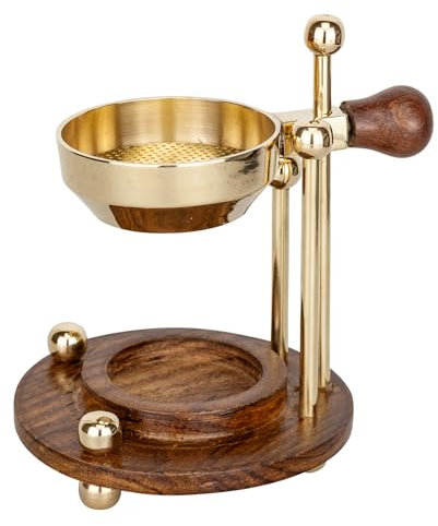 LivuX Räuchergefäß aus Holz & Messing – Verstellbares Räucherstövchen mit Sieb, 11 x 8 cm – Ideal für Weihrauch, Kräuter & Räucherwerk – Goldfarben