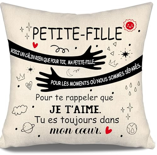 Voici un câlin rien que pour toi, ma petite-fille pour les moments où nous sommes séparés Pour te rappeler que je t’aime Housse de coussin pour petite-fille Cadeau d'anniversaire Cadeau de Noël