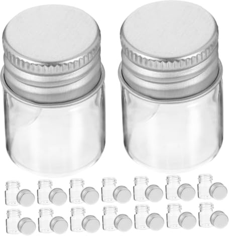 Generisch 48 Stück luftdichte Glasflasche leere Glasflaschen Vorratsdosen selber machen Mini-Glasflaschen mit Deckel Kosmetikdosen Probenfläschchen aus Glas Pulverdosen Aluminium Transparent
