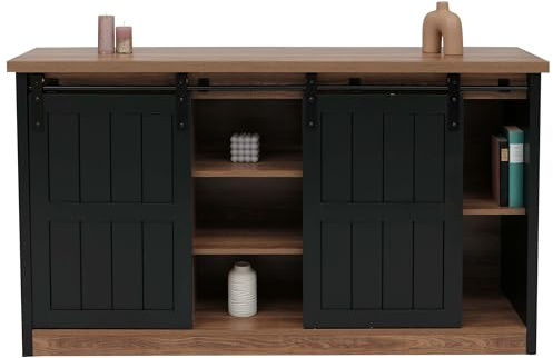 Mendler HWC-K75 - Aparador con 7 compartimentos (84 x 150 x 40 cm), color marrón y negro
