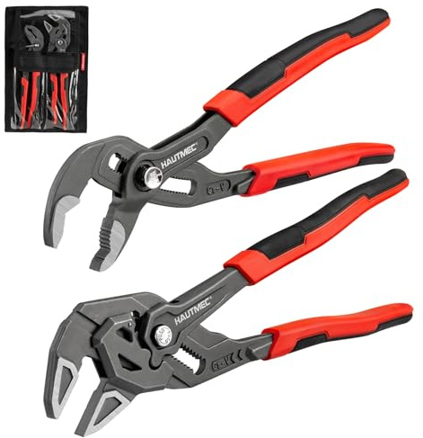 HAUTMEC 2-Piece 250mm Adjustable Pliers Wrench & Water Pump Pliers, Parallel Smooth Jaw & V-Jaw Adjustable Spanner Set, CR-V Steel, Fast Adjustable Tongue and Groove Joint Pliers for Repairs