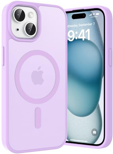 Opkiegrn Cover Magnetica iPhone 13/14 / 15 / 16e, Compatibile con MagSafe, Protezione Antiurto di Livello Militare, Custodia Traslucida Acrilico Posteriore Protettiva Sottile Case, Viola