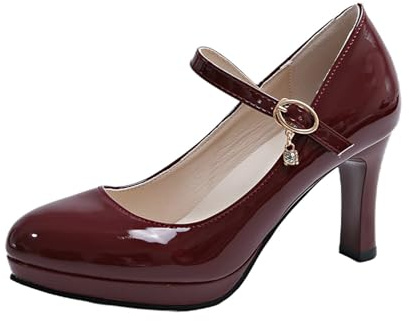 Generisch Fashion Women Pointed Toe Elegant Slip On Buckle Strap Comfortable Medium Heel Party Wedding Shoes Extra Wide Women