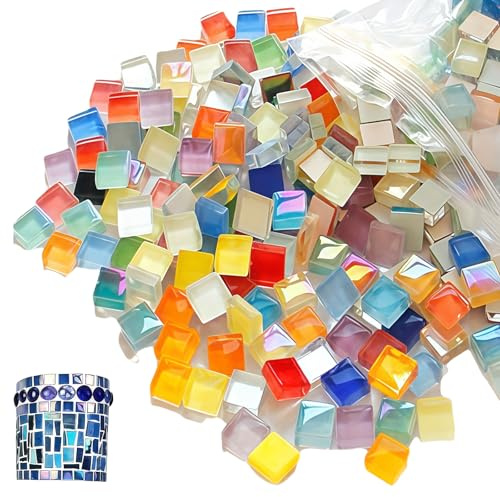 1000g Mosaiksteine zum Basteln: 1100 Stück Bunte Mosaiksteine 1x1 cm Mosaikfliesen Mosaik Steine Kristall-Mosaik-Fliesen für Badezimmer, Küche, Heimdekoration, DIY Kunstprojekte (Buntmix)