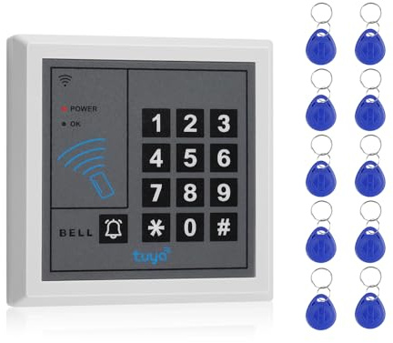 Fredorlokk Tuya Contrôle d'accès à distance Clavier tactile 1000 utilisateurs, prend en charge la sortie/entrée WG26 bits + 10 porte-clés RFID, adapté pour les systèmes de contrôle d'accès