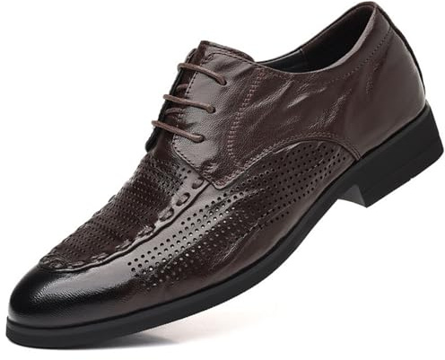 Hixingo Zapatos de Vestir Hombre Sin Cordones, 34-44 EU Zapatos de Cuero Modernos Zapatillas Vestir Hombre Verano Antideslizante Suela de Goma para Negocios, Bodas (40,1685W-3 Marrón)