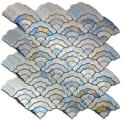 Sanyeskkiy 10pcs Metallic Mosaic Wall Tiles, Waterproof Self-Adhesive Backsplash, Aluminum Composite, 10.5 * 10.8 Inches, Modern Style, for Kitchen Bathroom Indoor (10, Blue2)