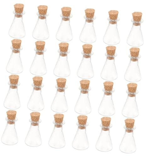 iplusmile 24 pièces Mini Bouteilles Verre Transparentes avec Bouchons Liège Petits Bocaux DIY pour Décoration Flacons pour Bijoux Pots à Souhaits et Projets Artistiques
