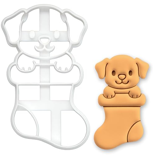 BAKERLOGY Welpe im Weihnachtsstrumpf Ausstechform – Niedlicher Hund im Festlichen Strumpf Ausstecher für Weihnachten, Hundekekse & Festliches Backen